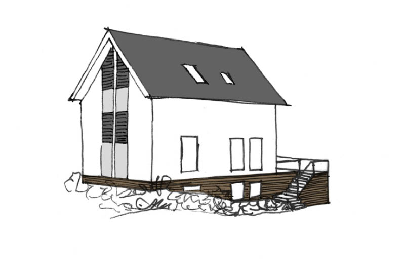 Schets ontwerp dijkwoning uit de jaren '80.